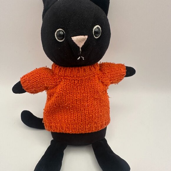 JellyCat Knitten Kitten Black Cat with Orange Sweater Plush Stuffed Animal - Picture 1 of 6